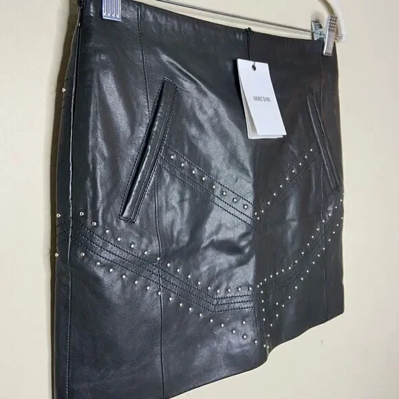 NWT Anine Bing Lamb Leather Mini Black Skirt Studded Size XS - Picture 9 of 14